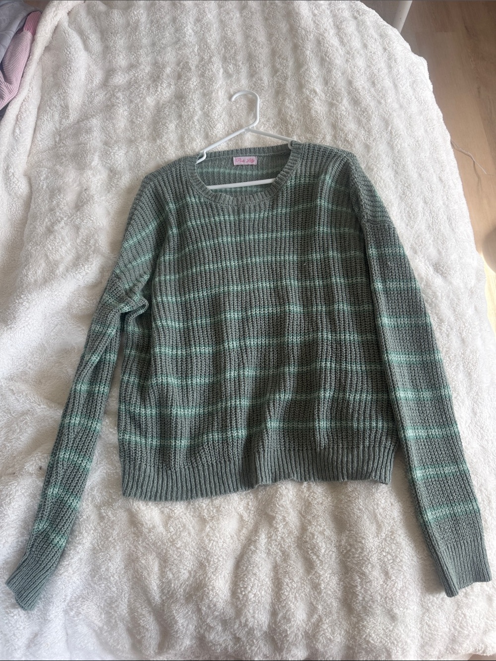 Pink Lily Mint & Olive Striped Crewneck Sweater
